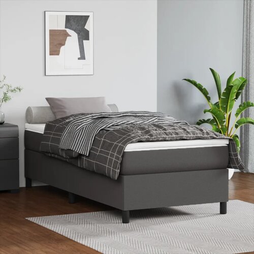 The Living Store Box spring postelja z vzmetnico siva 90x200 cm umetno usnje - Box Spring Postelja, (21515271) Slike
