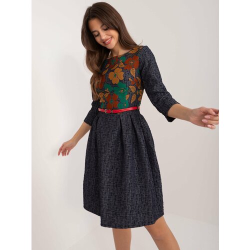 Fashion Hunters Navy blue and brown flared cocktail dress Slike
