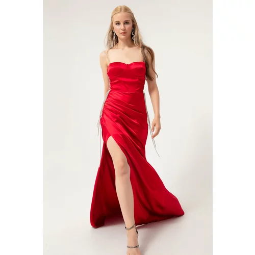 Lafaba Women's Red Strapless Long Satin Evening Dress