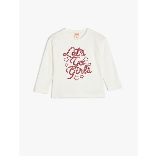 Koton T-Shirt Slogan Printed Long Sleeve Crew Neck Cotton Cene