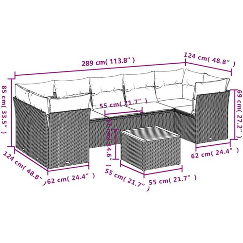 vidaXL 8-dijelni set vrtnih sofa od poliratana s jastucima crni Cijene