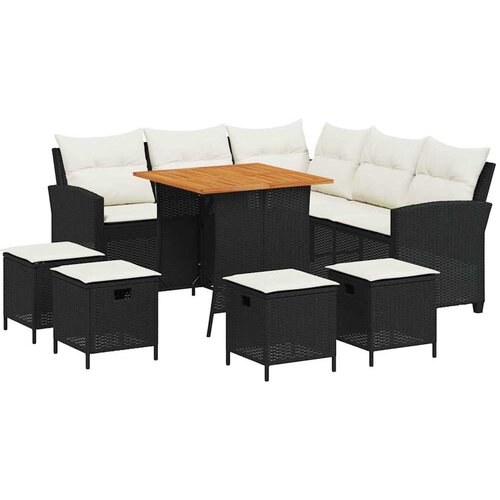 vidaXL Vrtni set od 6 dijelova s jastucima L-oblikovani crni poliratan - Crna Krem bijela l-shaped sofa + 4x footstool + table 1 Cene