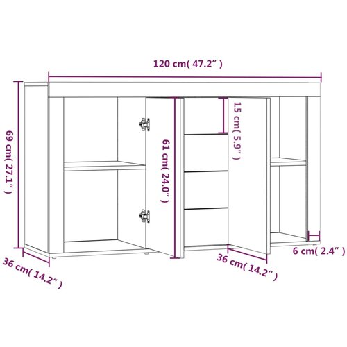  Komoda boja dimljenog hrasta 120 x 36 x 69 cm konstruirano drvo Slike