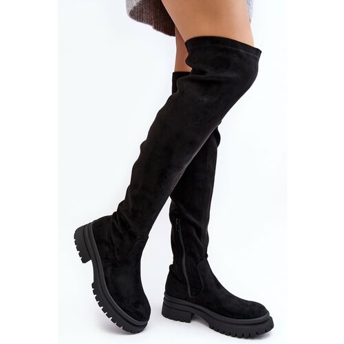 Kesi Women's Over-the-Knee Flat Boots - Black Silune Cene