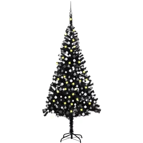  Umjetno božićno drvce LED s kuglicama crno 240 cm PVC