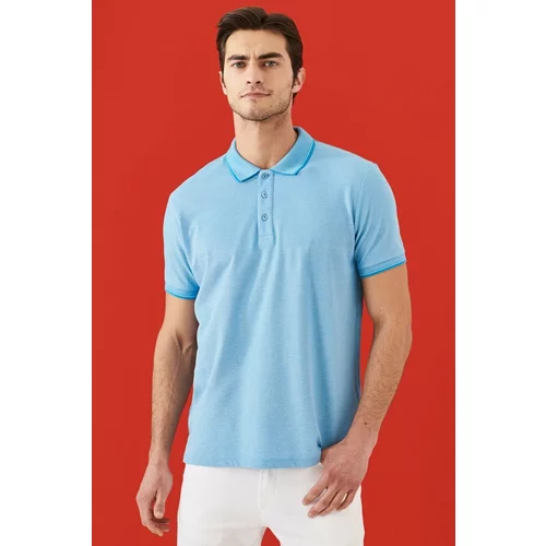 AC&Co / Altınyıldız Classics Men's Anti-shrink Cotton Fabric Slim Fit Slim Fit Slim Fit Blue Roll-Up Polo Neck T-Shirt.