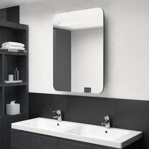 VidaXL LED kopalni&amp;scaron;ka omarica z ogledalom sijoče siva 60x11x80 cm Slike