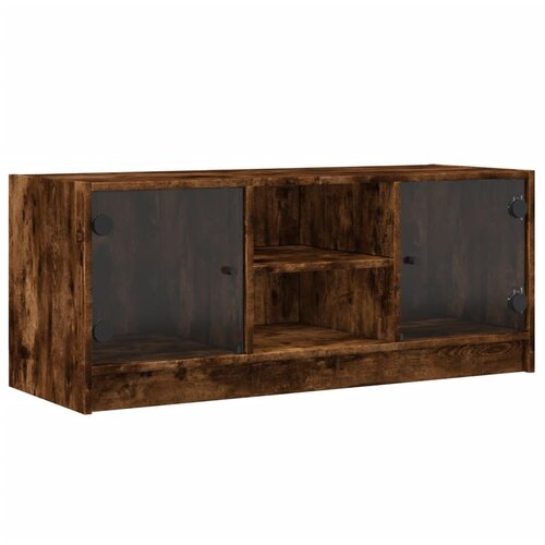 Maison Chic TV omarica - TV stojalo - Televizijska omarica s steklenimi vrati dimljeni hrast 102x37x42 cm, (21702223) Cene