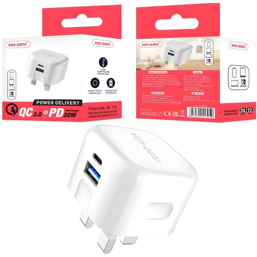 Ven-Dens Dual - Port QC 3.0 PD 20W Hiter polnilni omrežni adapter - Bela Cene