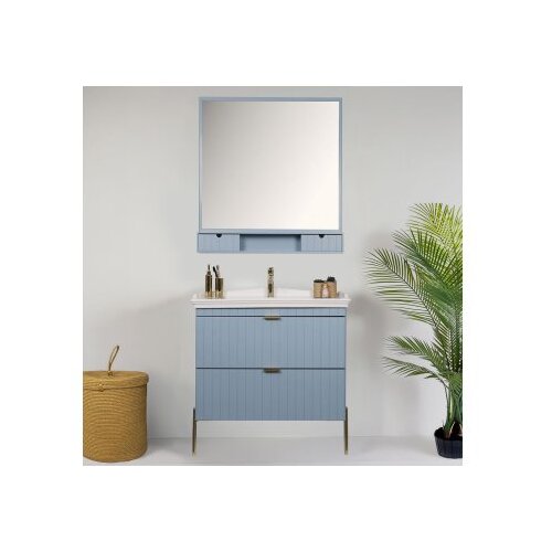 Hanah home Kupatilski ormarić sa umivaonikom i ogledalom (2 komada) Noble 80 Light Blue Cene