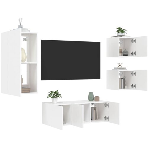 vidaXL 5-dijelni zidni TV elementi s LED bijeli od konstruiranog drva Cijene
