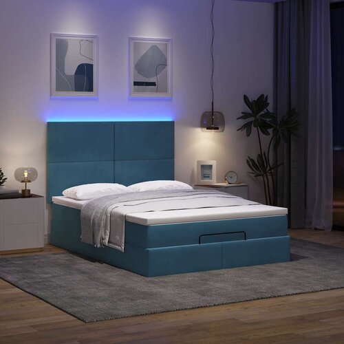 vidaXL otomanski krevet s madracima&led tamnoplavi 140x190cm baršun Cene