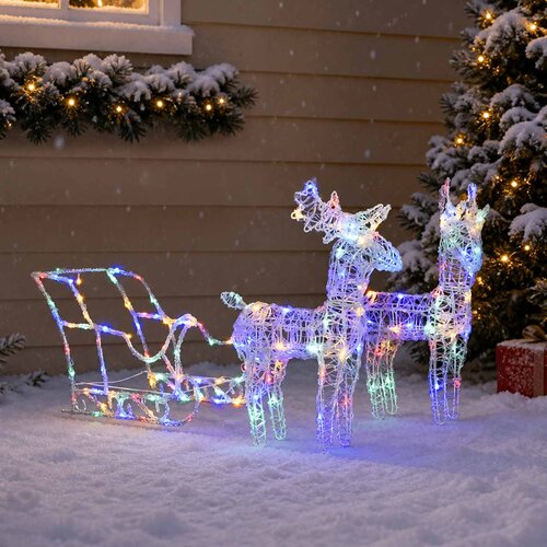  Ukrasni božićni sobovi i sanjke 160 LED žarulja 130 cm akrilni &amp;Scaron;areni 43 x 11 x 55 cm (2 kom) Slike