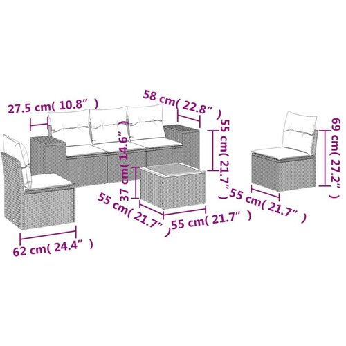 VidaXL 6-dijelni set vrtnih sofa s jastucima bež od poliratana Slike
