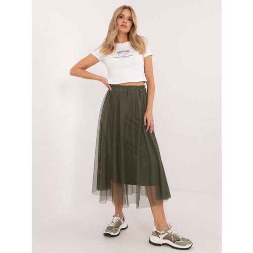 Fashionhunters Khaki Flared Women's Skirt With Lining Slike