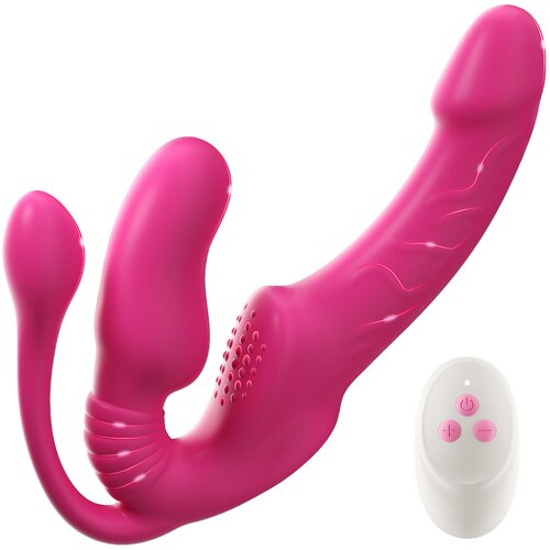 SuperLove Triple Delight Strapless Triple Motor Vibrating Strap-On with Remote Pink Cene