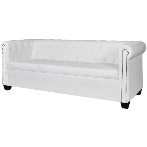 VidaXL Chesterfield kavč trosed umetno usnje bele barve Slike