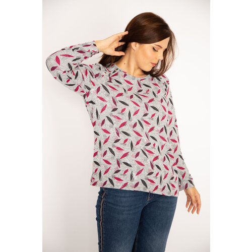 Şans Women&amp;#039;s Plus Size Gray Knitwear Woven Staple Off Shoulders Blouse Slike