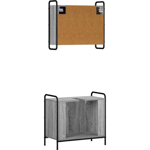  Set ormarića za kupaonicu 2 kom. Siva Sonoma 65 5 x 34 x 61 cm - Siva Sonoma Ormar s umivaonikom (2 vrata) + viseći ormar Slike