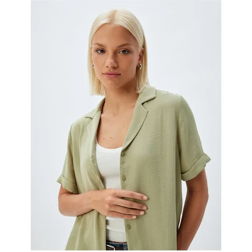 Koton Short Sleeve Blouse Jacket Collar Buttoned Textured