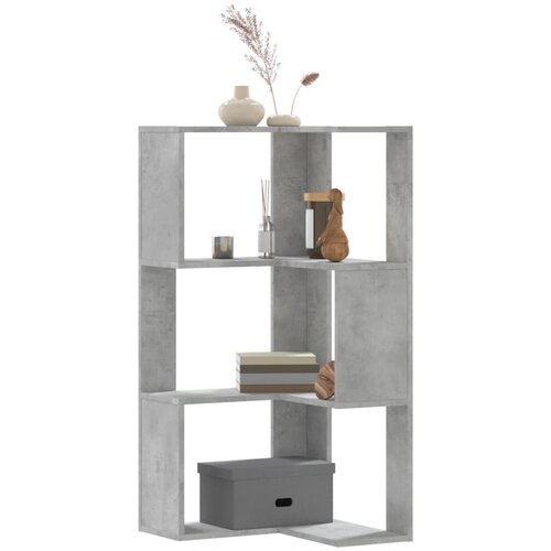 VidaXL Kotna knjižna omara 3-nadstropna betonsko siva 50x50x102 cm Slike