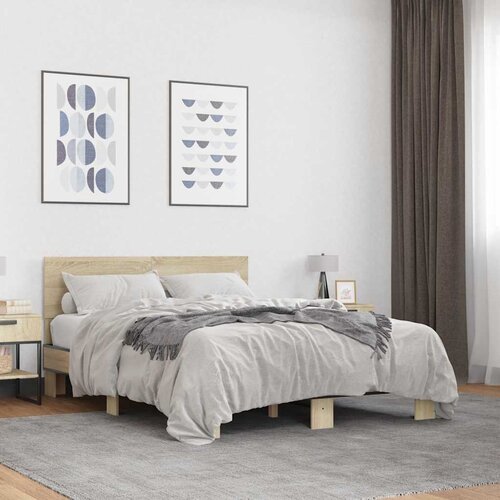  Okvir za krevet boja hrasta 140x190cm konstruirano drvo i metal Cijene