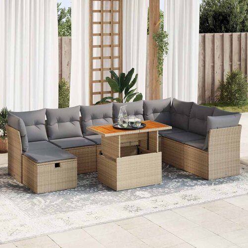 VidaXL 9-dijelni set vrtnih sofa s jastucima bež od poliratana bagrem Slike