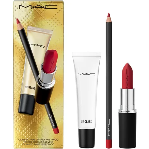 MAC Cosmetics Claim To Fame Lip Trio darilni set Ruby Woo (za ustnice) odtenek