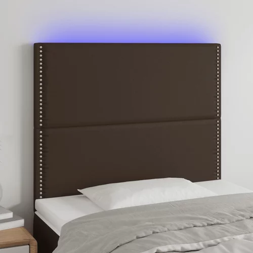 vidaXL LED posteljno vzglavje rjavo 100x5x118/128 cm umetno usnje