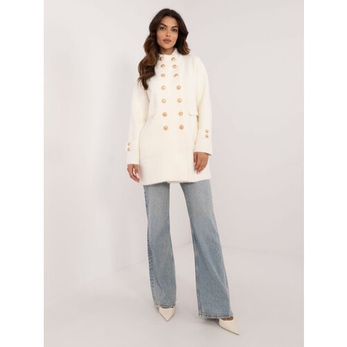 Fashion Hunters Ecru elegant alpaca coat with stand-up collar Slike