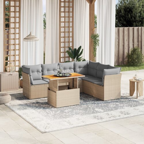 vidaXL 7-dijelni set vrtnih sofa od poliratana s jastucima bež Cijene