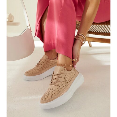 Gemre Lori women's gold lace-up platform sneakers with cutouts Cene