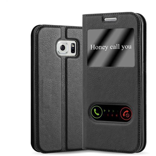 Cadorabo Samsung Galaxy S6 EDGE PLUS v črni komet - Za&scaron;čitni ovitek z magnetnim zapiranjem, stoječo funkcijo in 2 okencema za gledanje, (20562469) Cene