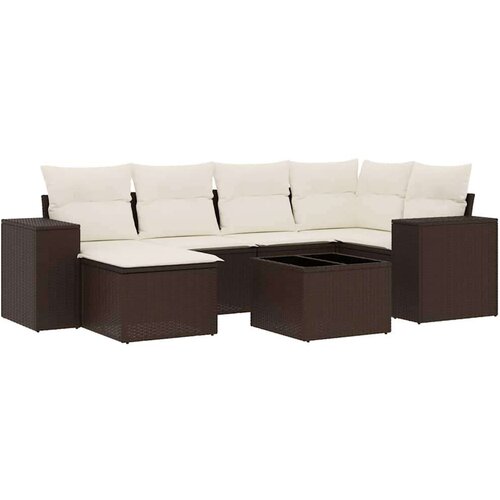 VidaXL 7-dijelni set vrtnih sofa od poliratana s jastucima smeđi Slike