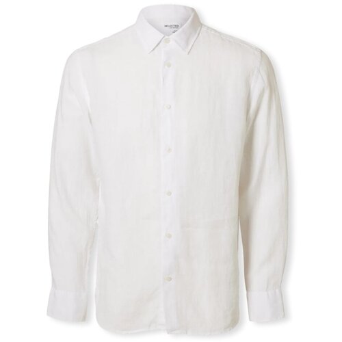 Selected Srajce z dolgimi rokavi Regkylian-Linen Shirt - White Bela Cene