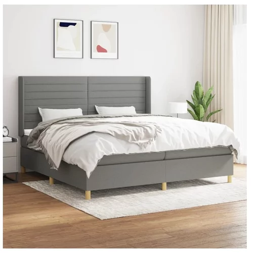  Box spring postelja z vzmetnico temno siva 200x200 cm blago