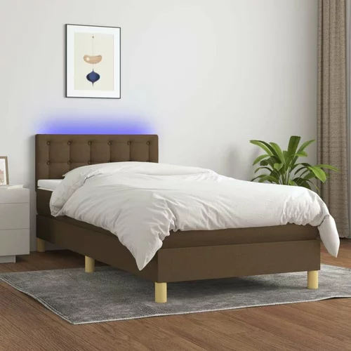  Box spring postelja z vzmetnico LED temno rjava 80x200 cm blago, (20789381)