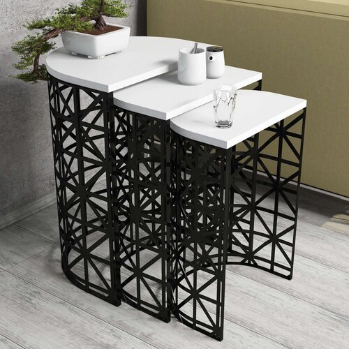 Hanah home Set klub stočića Stil Metal Ferforje, 3 komada, Beli Slike