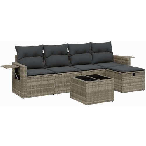 VidaXL 6-dijelni set vrtnih sofa od poliratana s jastucima svjetlosivi Slike