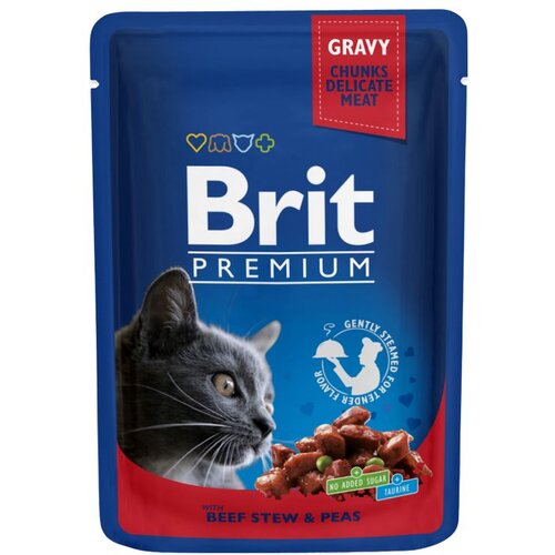 Brit Premium Cat Adult s govedinom i gra&amp;scaron;kom u umaku, 100 g Slike