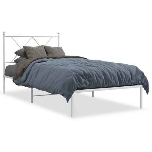 vidaXL Kovinski posteljni okvir z vzglavjem bel 90x200 cm Cene