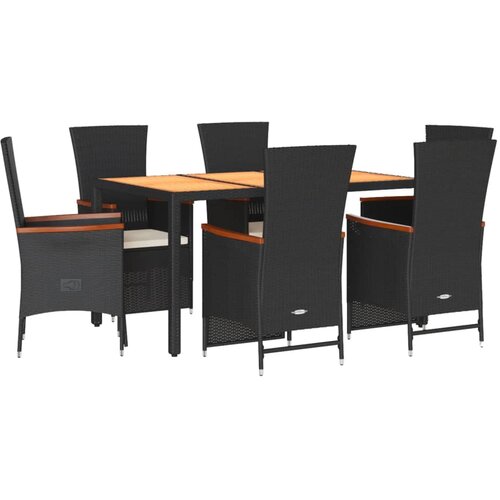  7-dijelni vrtni blagovaonski set s jastucima crni od poliratana Crna Dužina stola 150 cm Slike