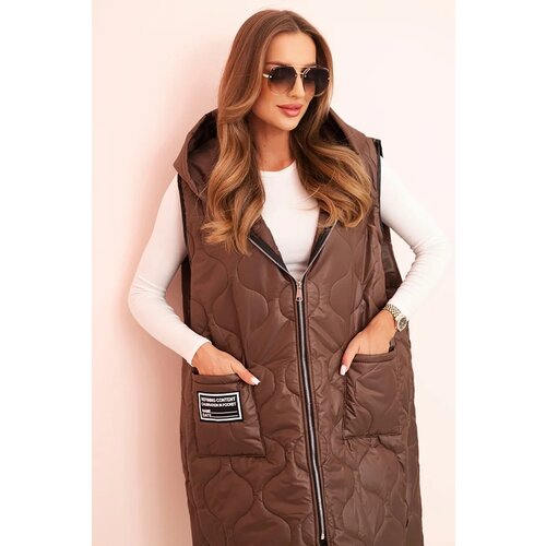 Kesi Włoski Plus Size women's quilted vest with a hood zipped brown Cijene