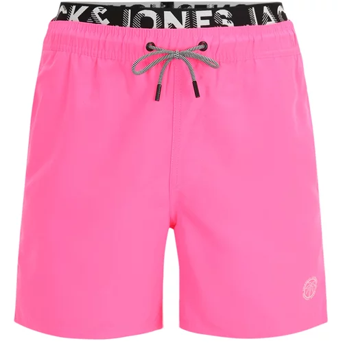 Jack & Jones Kratke kopalne hlače 'FIJI' svetlo roza / črna / off-bela