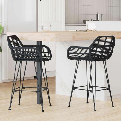  Barski stol 2 pcs Črna 55 x 52 x 92 cm Ratan in železo Cene