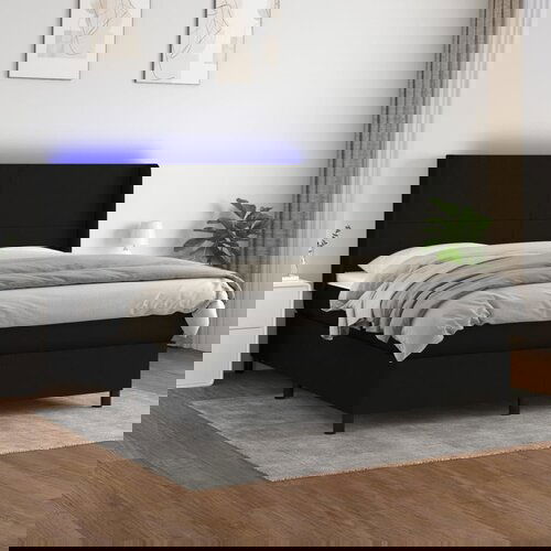 The Living Store Box spring postelja z vzmetnico LED črna 160x200 cm blago - Box Spring Postelja, (21438511) Slike