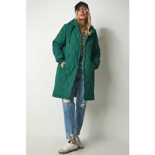 Happiness İstanbul Women's Green Hooded Quilted Coat Cene