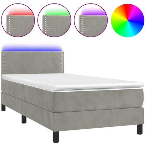 Maison Chic Box spring postelja - Vzmetna postelja z vzmetnico LED svetlo siva 80x200 cm žamet SL2691, (21902511) Slike