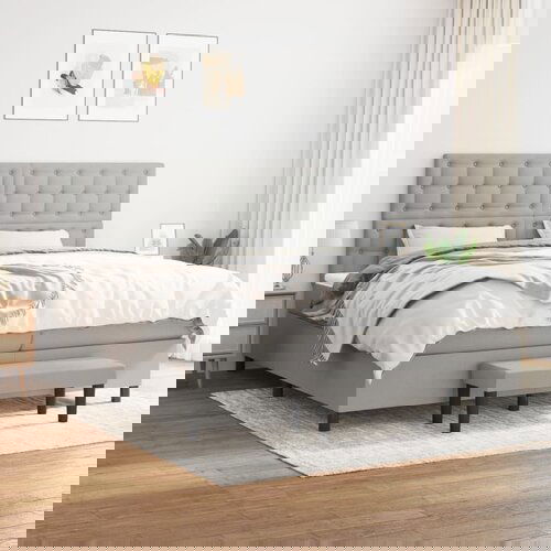 The Living Store Box spring postelja z vzmetnico svetlo siva 200x200 cm blago - Box Spring Postelja, (21519745) Cene