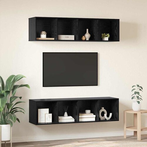  Set TV komoda 3 kom. Crni hrast Konstruirano drvo Crna 37 x 37 x 107 cm Slike